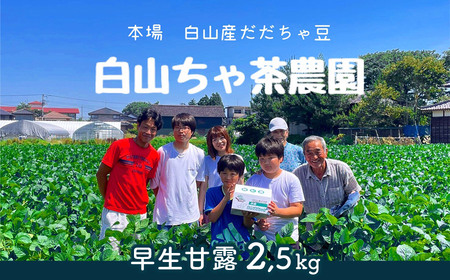 【令和8年産先行予約】山形セレクション認定　だだちゃ豆 「早生甘露」 2.5kg（500g×5袋）　山形県鶴岡市　白山ちゃ茶農園　K-861　| だだちゃ豆 枝豆 えだまめ 豆 2.5キロ 夏の味覚 おつまみ 旬の野菜 期間限定 名産品 ビールのお供 手土産 山形県 庄内 東北 返礼品
