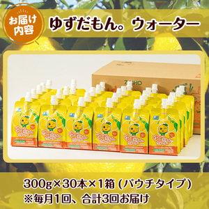 ＜定期便・全3回(連続)＞ ゆずだもん。 ウォーター (300g×30本、パウチタイプ) 定期便 ゆず 【株式会社財宝】T16