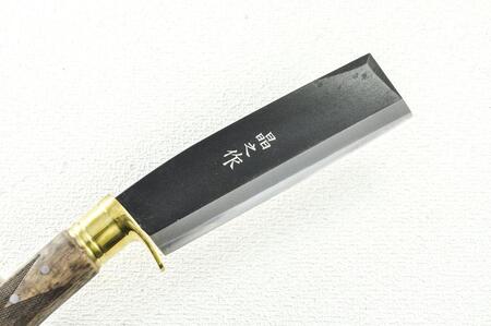曲がり焚き火鉈 黒両刃【真鍮ツバ輪】 [柄角度/標準型]