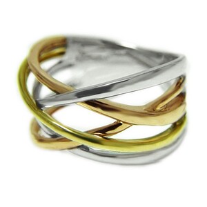 PT900/K18イエローゴールド/K18ピンクゴールド 3カラー地金幅広リング【34199-4】