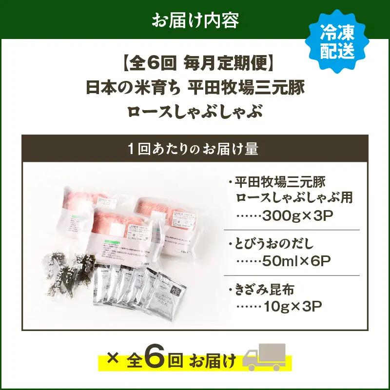 【 全6回 毎月 定期便 】 日本 の 米育ち 平田牧場 三元豚 ロース しゃぶしゃぶ T036-T01-02 肉 豚肉