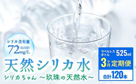 【3ヶ月定期便】天然水 シリカ 525ml × 40本 ＜シリカちゃん〜玖珠の天然水〜＞    水 水 500ml 500ml 天然水 天然水 ラベルレス 天然シリカ 水 シリカ水 ミネラルウォーター 国産 保存可能 水 防災 備蓄 シリカ水 シリカ水 SDGs