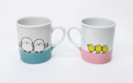 【波佐見焼】シマエナガ 軽量 マグカップ ペアセット ブルー・ピンク【大新窯】[DC188]