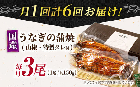【6回定期便】国産上うなぎ蒲焼 3尾 約150g×3パック  [AVBH015]ウナギ 定期
