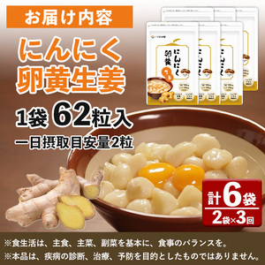No.1285-A てまひま にんにく卵黄生姜(1袋 62粒入り・2袋×3回)  鹿児島 日置市 ニンニク 健康食品 栄養 元気 カプセル 安全安心 生姜 サプリ サプリメント 定期便 頒布会 【てま