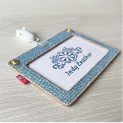 ふるさと納税 福山市 福山デニムとジビエレザーの名札・IDカードケース(ライトブルー) |  | 01