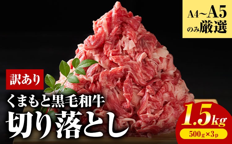 訳あり くまもと黒毛和牛 切り落とし 1.5kg(500ｇ×3ｐ）《30日以内に出荷予定(土日祝除く)》熊本県 大津町 黒毛和牛 肉 お肉 和牛 A5 A4 小分け---so_fmpkkks_30d_25_17000_1500g---