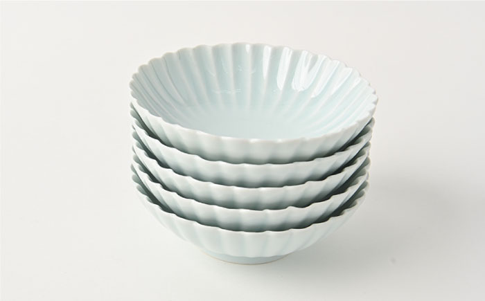 【波佐見焼】菊彫 青白釉 取鉢 (小) 小鉢 5個セット【福田陶器店】 [PA219]