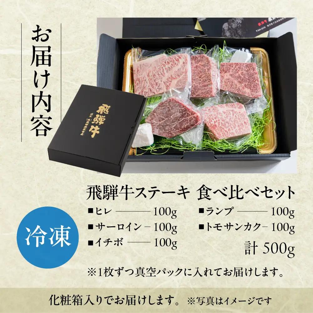 飛騨牛 希少部位食 5種 食べ比べステーキセット（各100g）計500g （サーロイン・ヒレ・ランプ・イチボ・トモサンカク）【22-51】