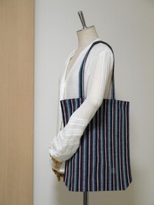 会津木綿 携帯用折り畳みマイバッグ (てり縞) ファッション かばん トートバッグ 手提げ カバン 織物 伝統工芸品 