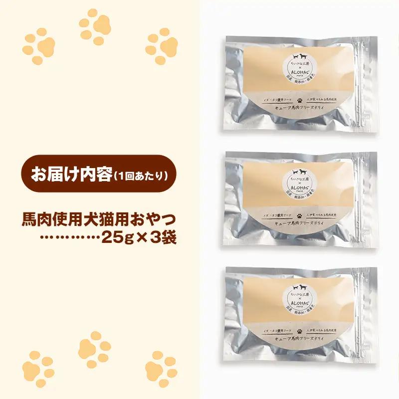 【定期便2回】 馬肉100％ 犬猫用おやつ 25g×3袋 - フリーズドライ ペット 健康 おやつ