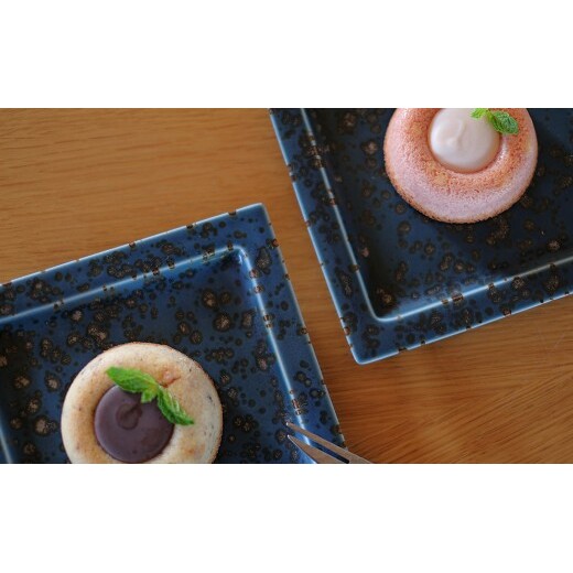 有田焼 青銅 14cmリム正角プレート 2点 セット【金善製陶所】食器 器 うつわ プレート 取り皿 青 窯変 上品 おしゃれ do057_イメージ2