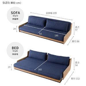 ソファベッド 3人掛け ローリー 200cm ごろ寝ローソファ：オークブラウン×ネイビー【モーブル】【大川家具】