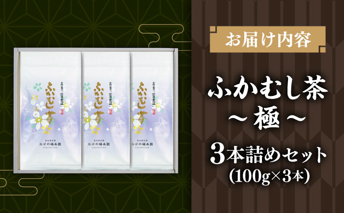 ふかむし茶 「極」 3本詰め セット 計300g / お茶 日本茶 深蒸し茶 受賞 濃厚 自社農園 熊本県 菊陽【有限会社 お茶の福本園】 [BHAI001]
