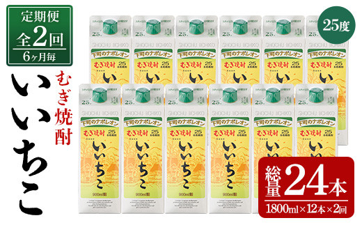 
＜定期便・全2回(6ヶ月毎)＞いいちこ 25度 パック(総量24本・1800ml×12本×2回)酒 お酒 むぎ焼酎 1800ml 麦焼酎 常温 いいちこ 三和酒類 紙パック【207300400】【時枝酒店】
