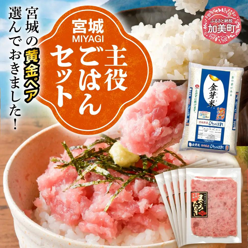 【共通返礼品】宮城主役ごはんセットB【まぐろたたき（80ｇ×5）×金芽米（5ｋｇ）】 | w-sk-b