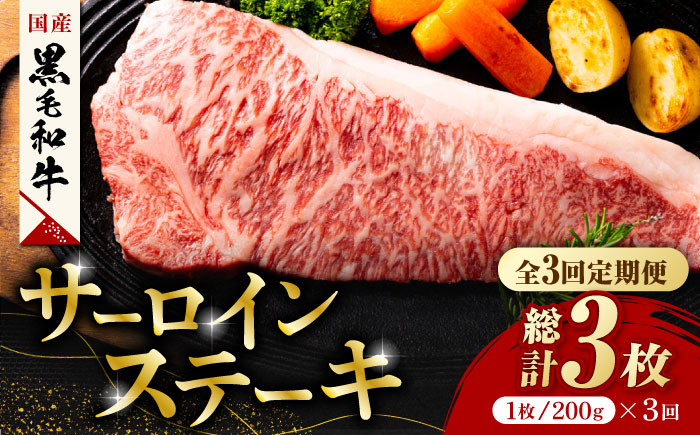 【3回定期便】熊本県産 黒毛和牛 サーロイン ステーキ 1枚 約200g【有限会社九州食肉産業】 ロース 国産 贅沢 お取り寄せ ご褒美 [ZDQ036]