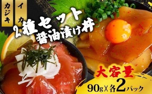 2種 醤油 漬け丼 90g×各2パック カジキマグロ イカ まぐろ 鮪 烏賊 切り身 特製 漬け丼 丼 海鮮丼 刺し身 刺身 切身 手軽 便利 ご飯のお供 簡単調理 海鮮 魚介 惣菜 冷凍 小分け 大容量 ふるさと納税 人気 ふるさと納税漬け丼 ふるさと納税海鮮丼 TY078