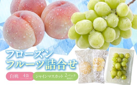 
                  フローズンフルーツ詰め合わせ （冷凍白桃 35g×4袋・冷凍シャインマスカット 200g×2パック）【2026年9月下旬頃～11月下旬頃発送予定】　010-G-MM089
                