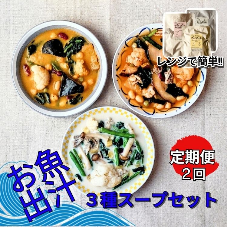 【ふるさと納税】【毎月定期便】レンジで簡単　お魚出汁の野菜ゴロゴロスープ3種セット　全2回