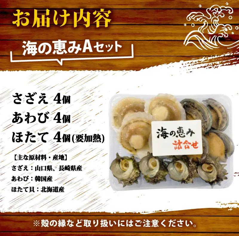 海の恵みAセット （ さざえ ・ あわび ・ 殻付きホタテ ） 冷凍 下関 山口 《さわ水産：SW》
