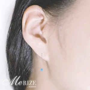 ピアス 天然 ブルートパーズ 5.0mm ロングチェーン ブラタイプ シンプル 青 水色【pt900】P-142（KRP）F-1412