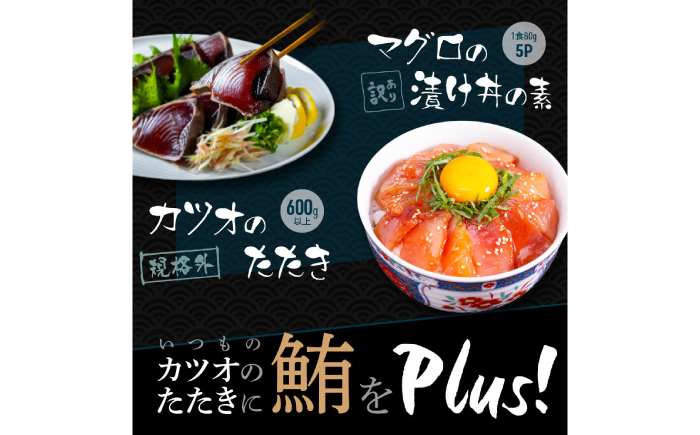 規格外カツオたたき 約600g＋マグロ漬け丼の素 約80g×5パック 【興洋フリーズ株式会社】 [ATBX044]