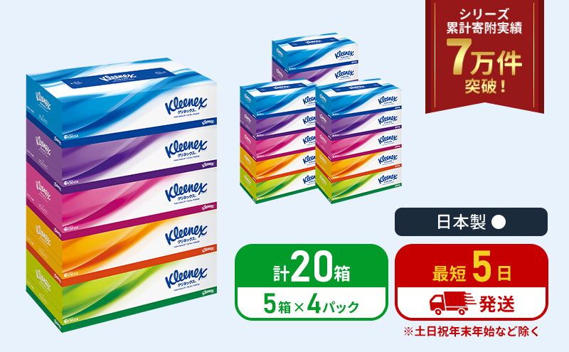 
            ティッシュ クリネックス ティシュー 5箱入×4パック ティッシュペーパー セット 柔らかい 節約 日用品 日用雑貨 消耗品 備蓄 備蓄品 備蓄用 防災 災害 ボックスティッシュ テッシュ ペーパー ローリングストック 宮城 岩沼市 [№5704-1035]
          