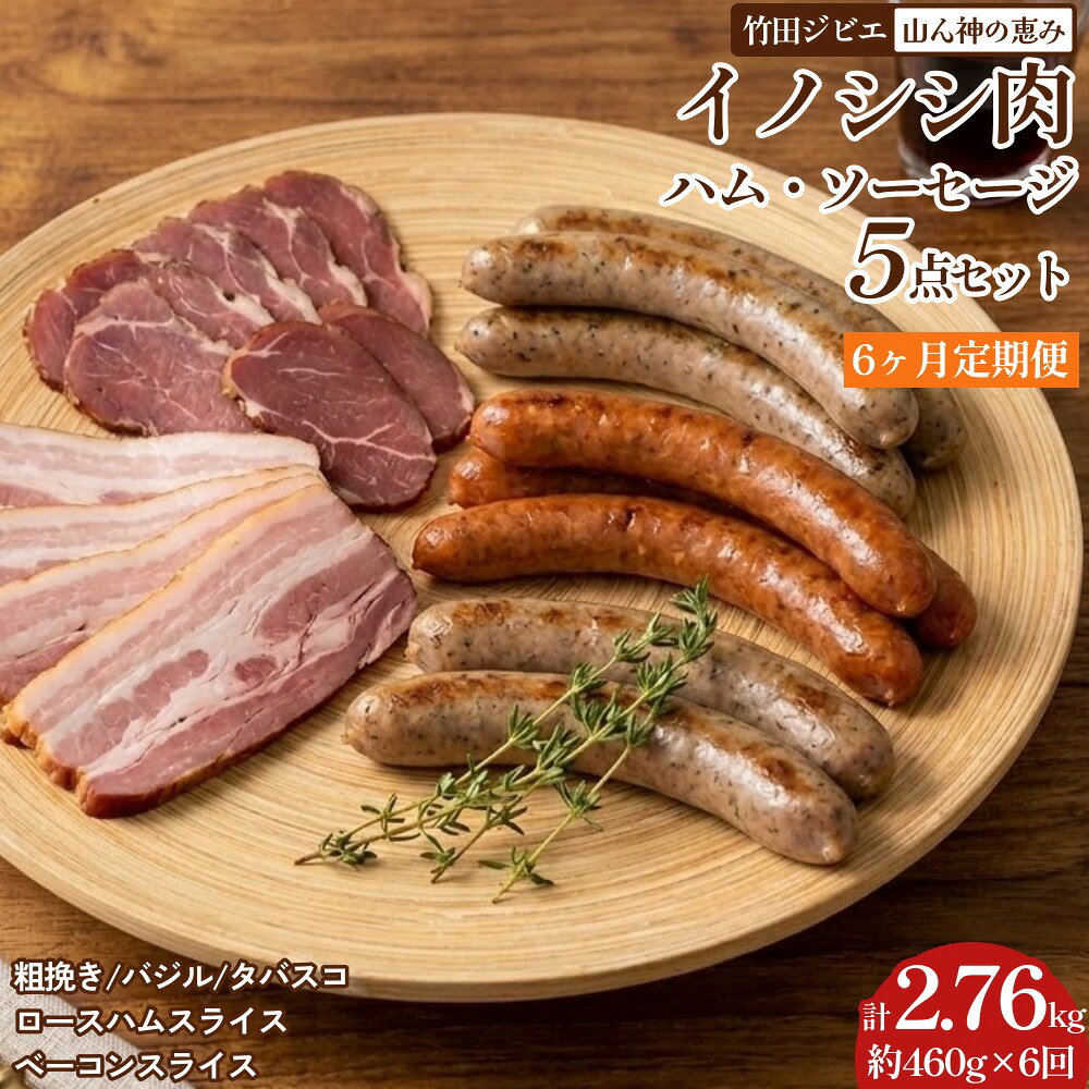 【ふるさと納税】【6ヶ月定期便】 【竹田ジビエ】 山ん神の恵み イノシシ肉ハム・ソーセージ 5点セット 食べやすい