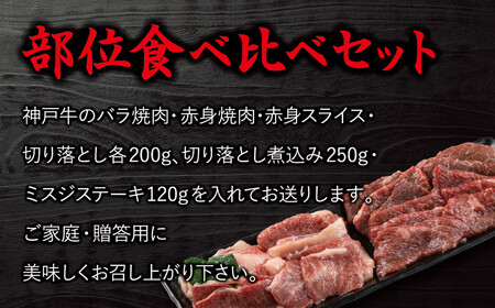 ＜神戸牛＞食べ比べセット　計約1.17kg　しゃぶしゃぶ・ステーキ・焼肉・煮込み