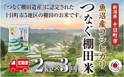 【定期便／全3回】精米2kg　令和7年産新潟県十日町市魚沼産コシヒカリ「つなぐ棚田米」  米 こしひかり 精米 定期 十日町市