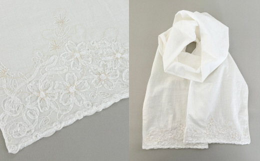 ストール さくら柄 刺繍ストール オーガニックコットン ( ホワイト  ) レディース 日本製 | サクラ 桜 おしゃれ シンプル マフラー 春夏 春 夏 プレゼントギフト 母の日 新潟県 五泉市 有限会社田中刺繍