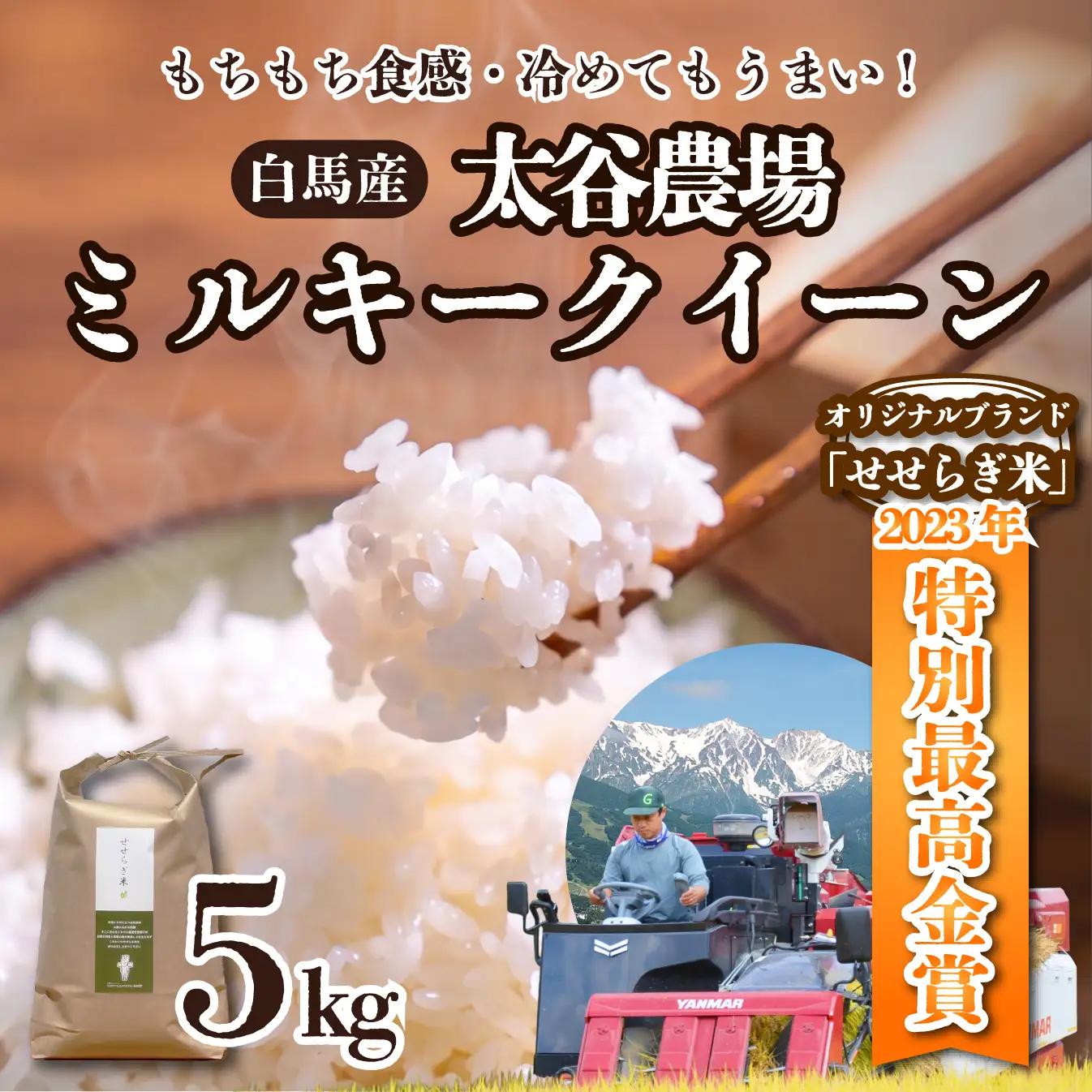 《令和7年産》太谷農場 ミルキークイーン 精米 5kg /長野県白馬村産 