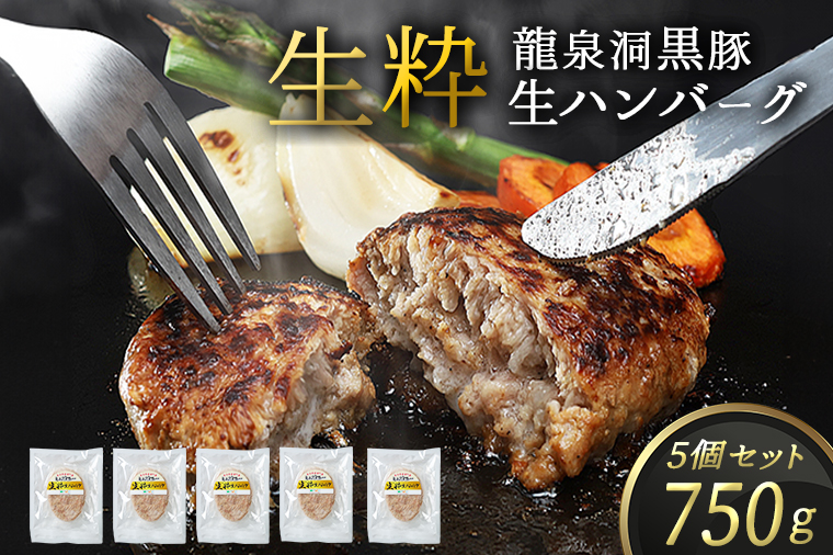 龍泉洞黒豚 生粋 生ハンバーグ 5個 (合計750g) 1個150g 紫波町 国産 岩手県産 豚肉 龍泉洞 黒豚肉 冷凍 肉 ギフト 食べ物 熨斗対応 ギフト お歳暮 贈答 内祝い (DV026)