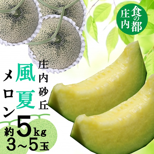 【令和8年産】食の都庄内　庄内の風夏メロン約5kg（3～5玉） ※2026年7月上旬～8月上旬頃発送 [HM5-010(三枡屋)] 風夏メロン約5kg（3～5玉） ￥21,500
