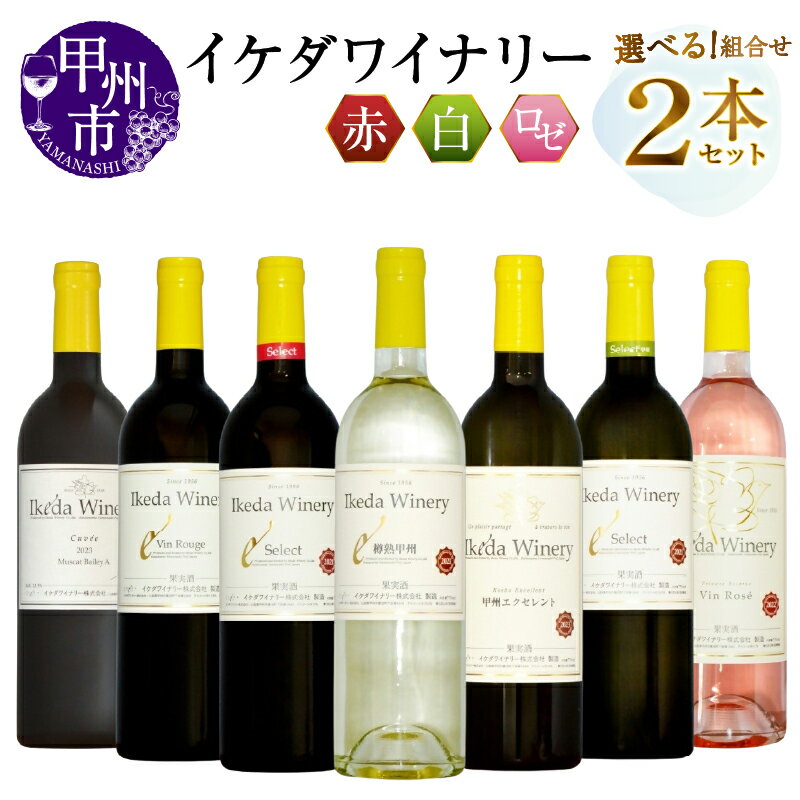【ふるさと納税】 ワイン 白 ロゼ 赤 選べる お届け内容 組合せ 2本 セット 750ml イケダワイナリー セレクト白 セレクト赤 ヴァン・ロゼ 樽熟甲州 マスカットベリーA ヴァン・ルージュ 甲州エクセレント 母の日 父の日 記念日 ギフト 贈答 プレゼント 山梨県 甲州市 （MG）