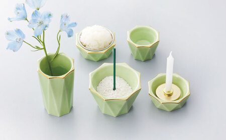 【美濃焼】きらら ご飯仏具セット ライム 【角富製陶所】 仏具 供養 カジュアル 家族[MFP008]