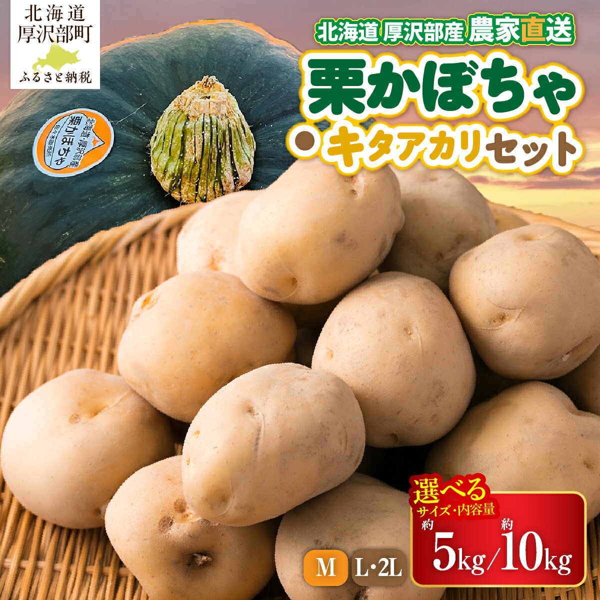 【ふるさと納税】【先行予約 令和8年9月発送】北海道厚沢部町産 栗かぼちゃ・キタアカリセット 選べる 計約10kg Mサイズ L・2Lサイズ 野菜セット かぼちゃ 南瓜 じゃがいも ジャガイモ あっさぶ・ささき直売所 産地直送
