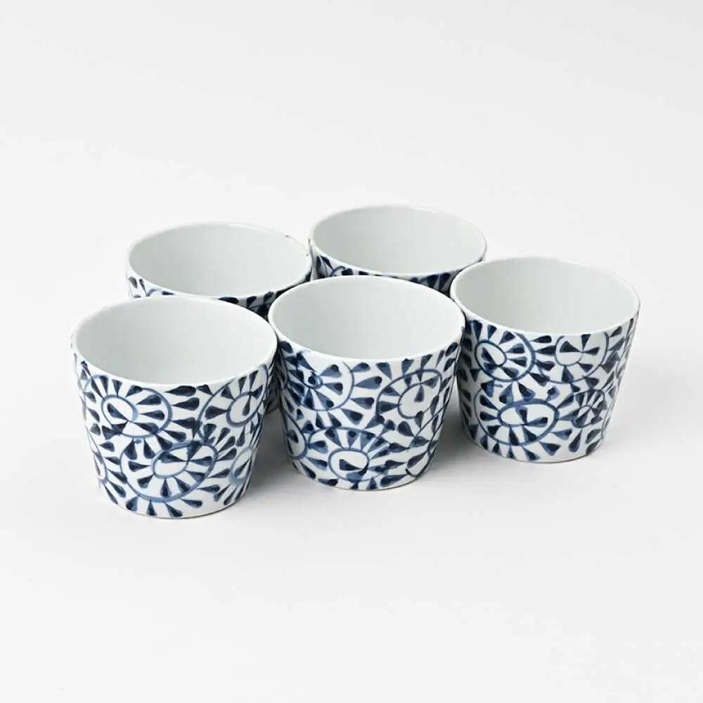 【波佐見焼】 和福 マルチカップ たこ唐草 5個セット そば猪口 オリジナル 縁起もの【福田陶器店】[PA387]