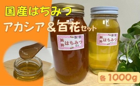 国産はちみつ食べ比べセット(百花とアカシア)各1000g 蜂蜜 ハチミツ 2kg HNNBO004