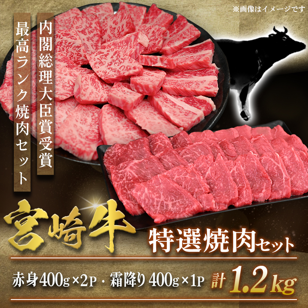【A5等級】宮崎牛 特選焼肉セット 計1.2kg（赤身・霜降り） 宮崎牛 プレミアムシリーズ ブランド牛 和牛 牛肉 焼肉 特選和牛 霜降り A5 宮崎県 小林市