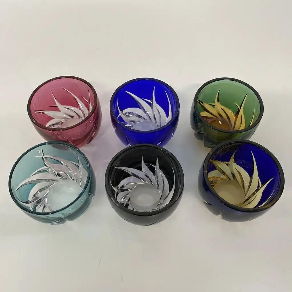 江戸切子 ぐいのみ 「焔」 瑠璃 【玻璃匠山田硝子】切子 グラス 工芸品 伝統工芸 酒器 クリスタルガラス 