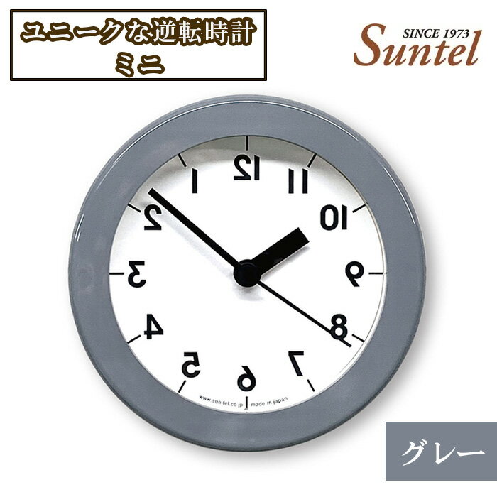 【ふるさと納税】SQ14＿GY　ユニークな逆転時計ミニ ／ 脳トレ 反対 鏡 グレー 送料無料 神奈川県