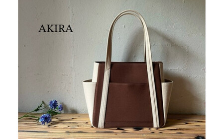 【2026年6月上旬発送開始】【 AKIRA オリジナル】【 マツコの知らない世界 で紹介されました！】 中型レディストートバッグ ダブルポケット ダークブラウン帆布×ライトベージュ 軽量 軽い 日本製 キャンバス 帆布 横型 肩掛け 通勤 通学 大容量 上質 カジュアル オシャレ レディース カバン 鞄 バック