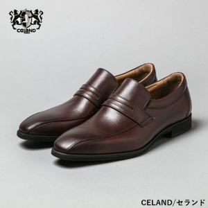 CELAND 牛革ラクチン軽量ビジネスシューズ 甲ゴムタイプ 紳士靴 （スワール）ダークブラウン CE1401 ファッション 男性 メンズ  24.5cm