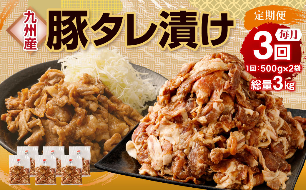 
            【3ヶ月定期便】 九州産豚 タレ漬け 合計1kg 500g×2袋 ×3回 総計3kg 豚肉 小間切れ コマ切れ 肉 タレ 冷凍 豚 小分け 簡単調理 国産 九州産 定期便 3回 熊本県 水俣市 
          