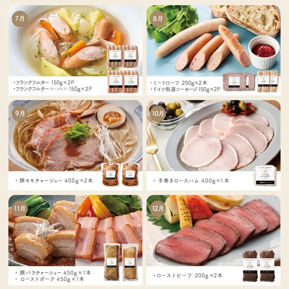 【定期便 全12回】お肉のおかず定期便［みなみさつまのミートデリ］  ハンバーグ 焼き豚 ウインナー ソーセージ ローストポーク ハム ピスタチオ入り フランクフルト 切落し ミートローフ 豚バラ チ
