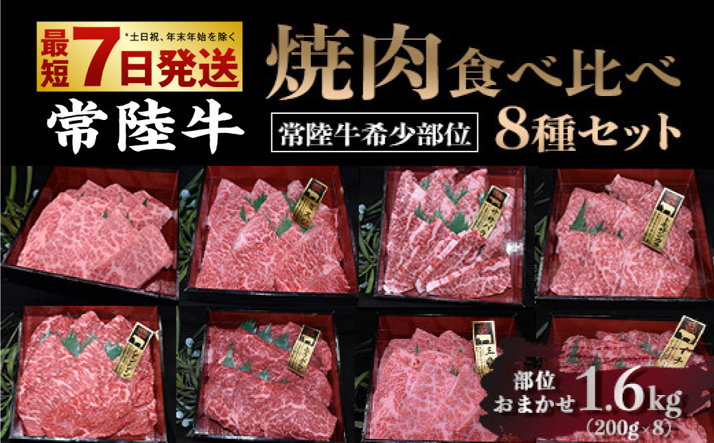 
【常陸牛 希少部位】焼肉食べ比べ 8種セット 合計1.6kg
