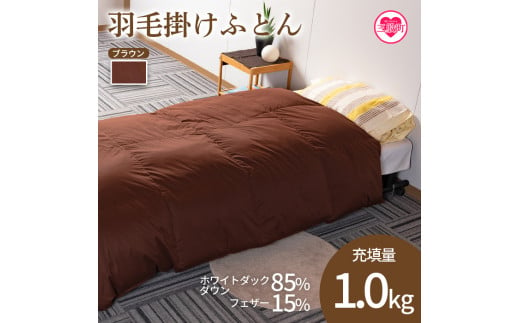 《ブラウン系》＜無地_羽毛掛ふとん ホワイトダックダウン85% フェザー15% 充填量 1.0kg＞シングルサイズ【MI088-bs-01】【株式会社ベストライフ】