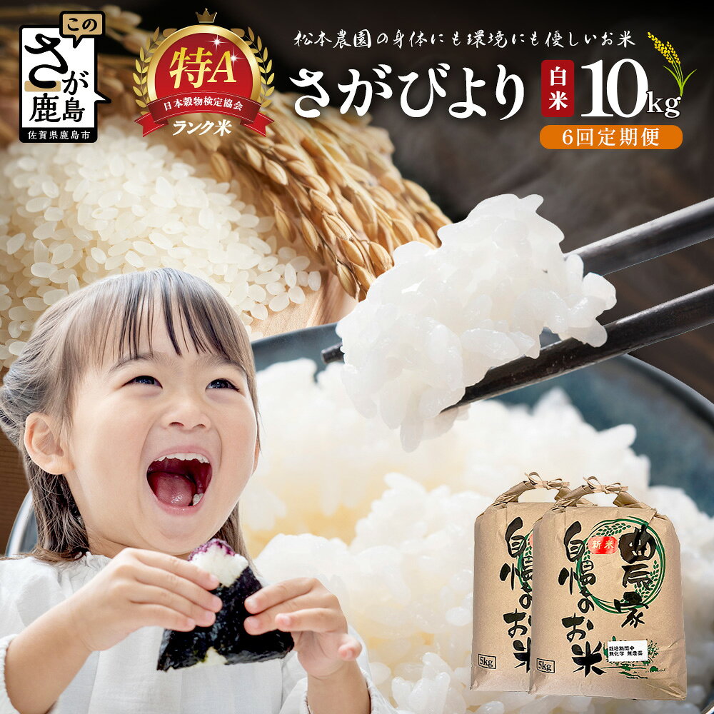 【ふるさと納税】先行予約 【6回定期便】令和8年産 新米 さがびより 10kg×6回 計60kg 佐賀県産 特A評価獲得品種 白米 米 お米 こめ 毎月お届け 定期便 佐賀県 鹿島市 送料無料 R-13